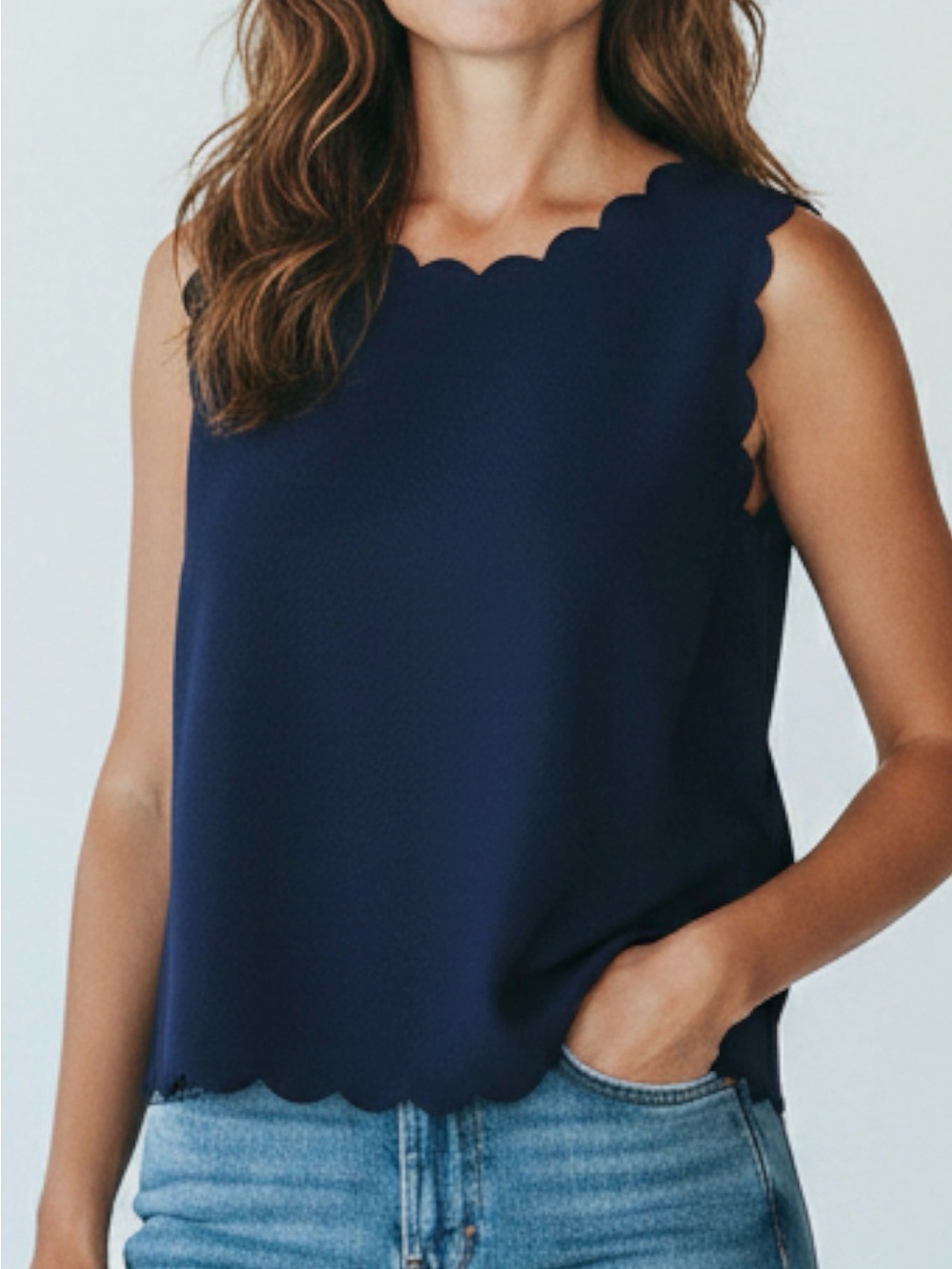 41 Hawthorn Navy Scallop Edge Chevron Pattern Sleeveless Tank